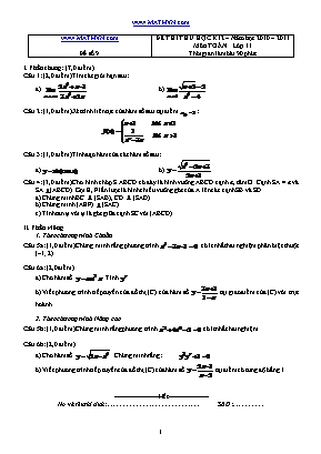 Đề thi thử học kỳ II môn Toán Lớp 11 - Năm học 2010-2011 - Đề số 9 (Có đáp án)